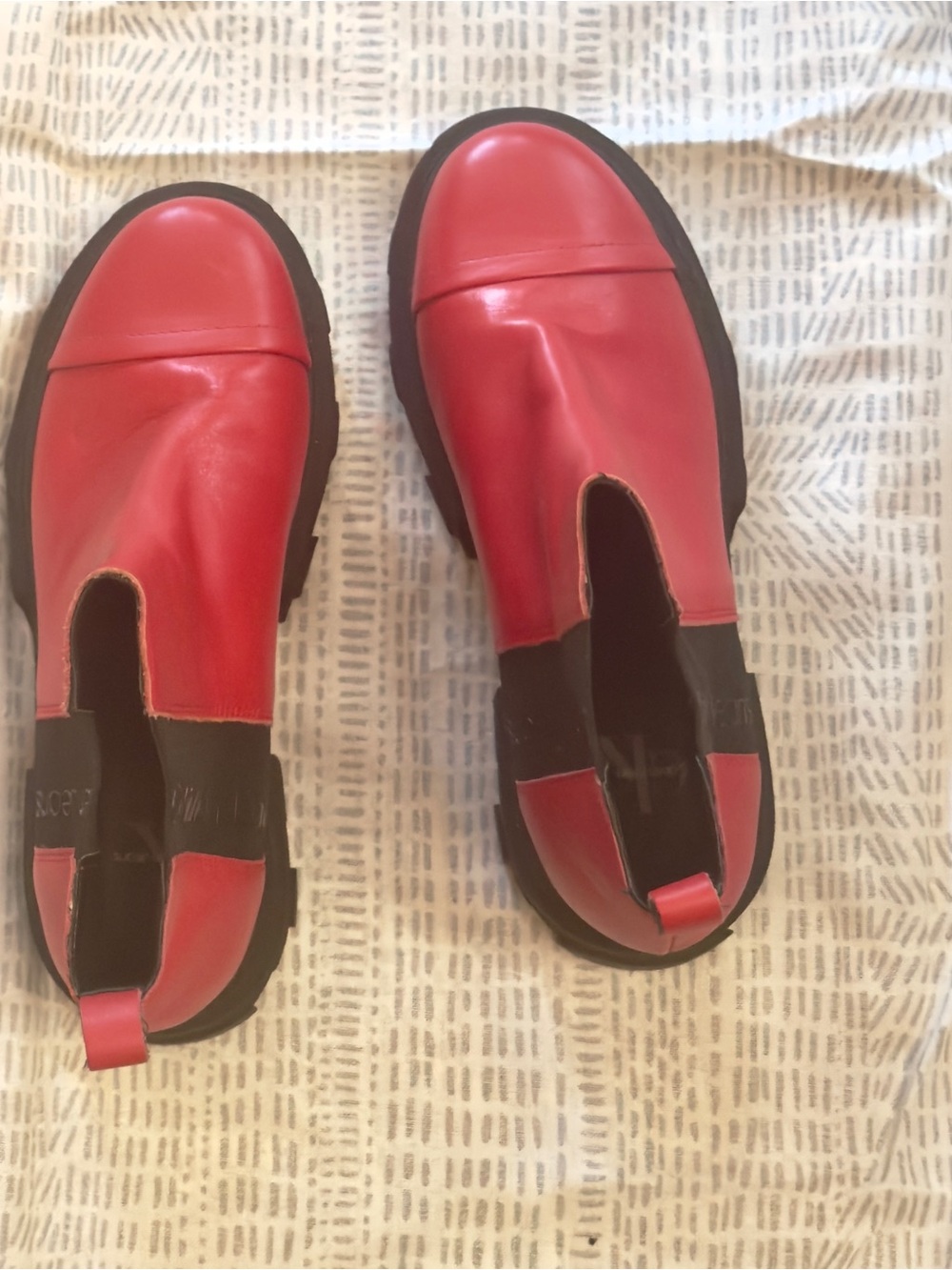 Calvin Klein Red Leather Slip-On Ankle Boots